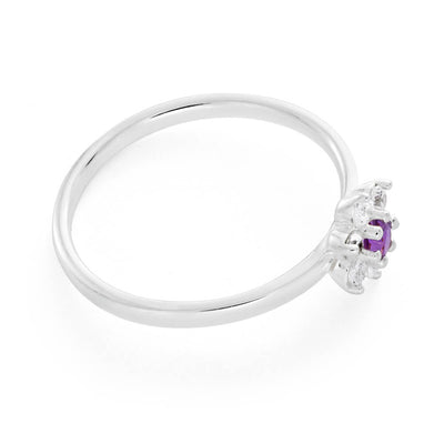 Sterling Silver Amethyst + Cubic ZirconiaFlower Ring