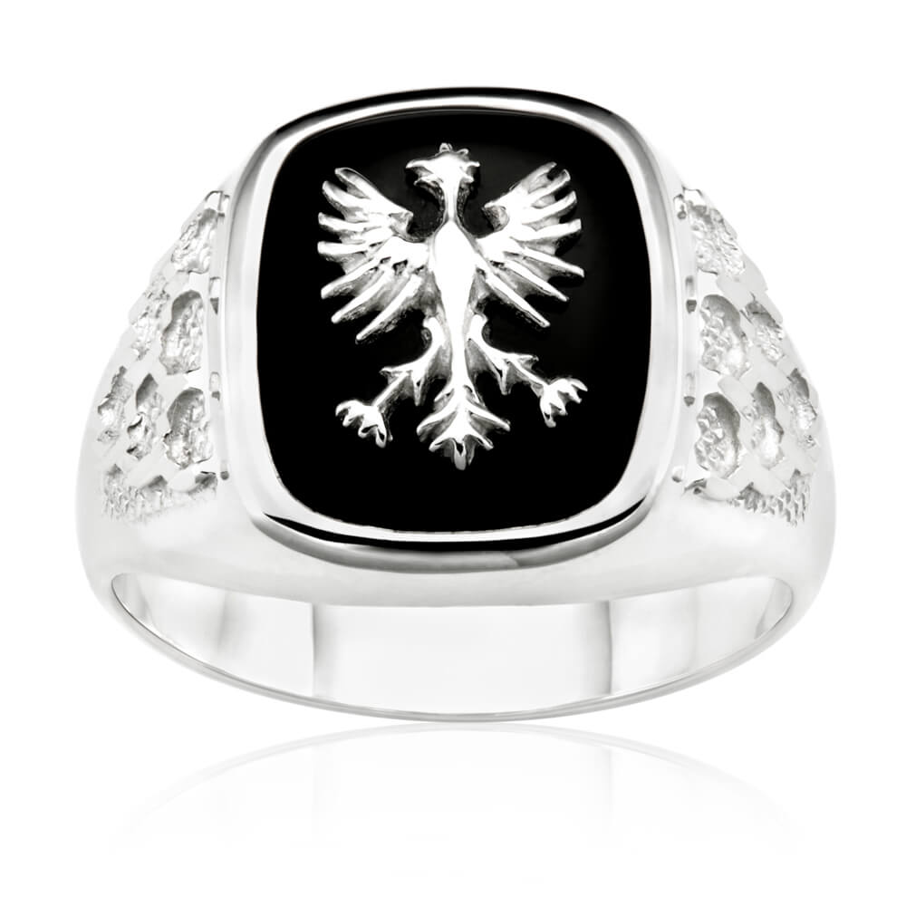Sterling Silver Eagle Onyx Gents Ring