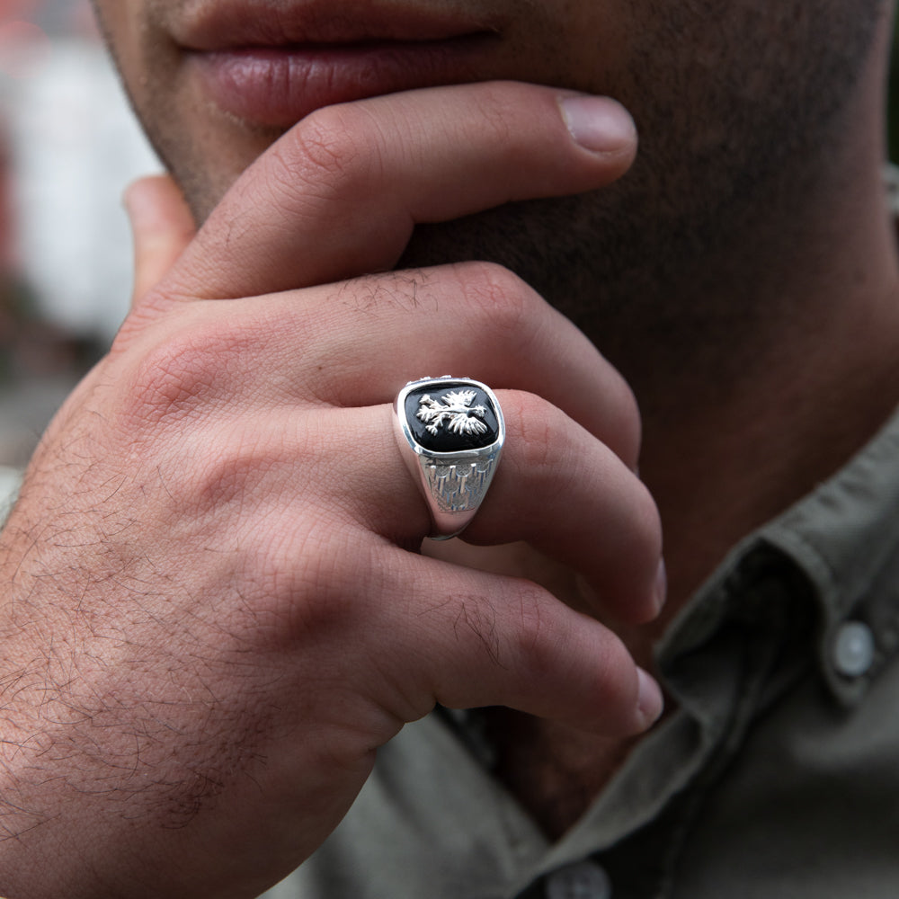 Sterling Silver Eagle Onyx Gents Ring