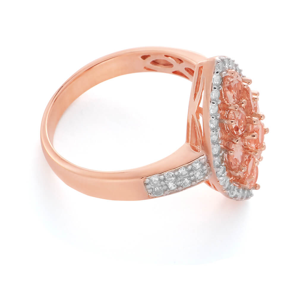 Sterling Silver Rose Gold Plated Morganite & White Zircon Ring