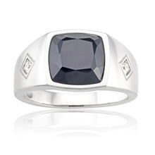 Load image into Gallery viewer, Sterling Silver Rhodium Plated Onyx and Zirconia Square Gents Ring