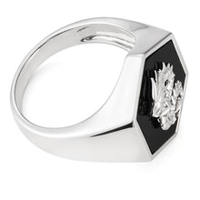 Load image into Gallery viewer, Sterling Silver Rhodium Plated Hexagonal Onyx Dragon Ring