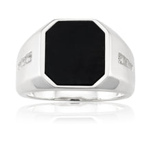 Load image into Gallery viewer, Sterling Silver Onyx and White Topaz Gents Ring