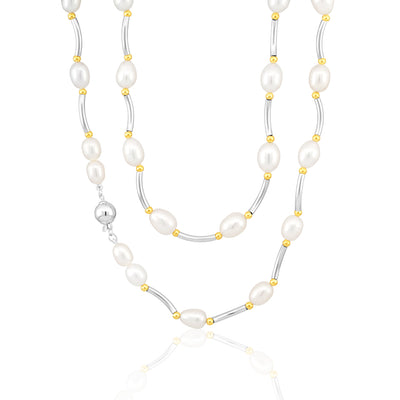 Cream Freshwater Pearl Oval Bar & Ball Necklace