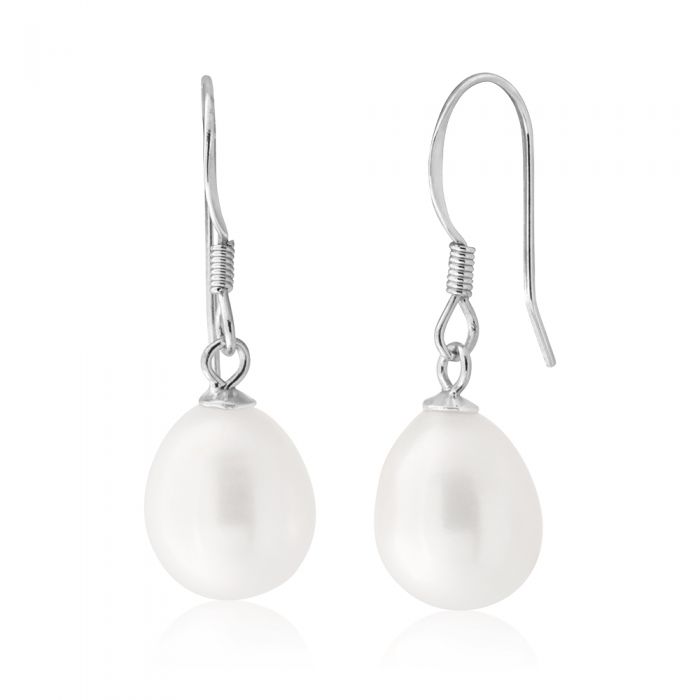 White Freshwater Pearl 9-10mm Drop Earrings