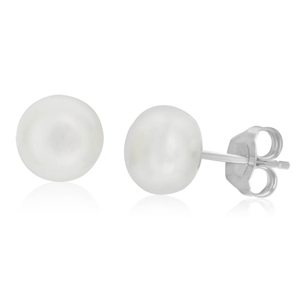 White 7-8mm Freshwater Pearl Stud Earrings