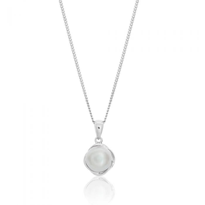 Sterling Silver 8mm White Freshwater Pearl Pendant on 45cm Chain