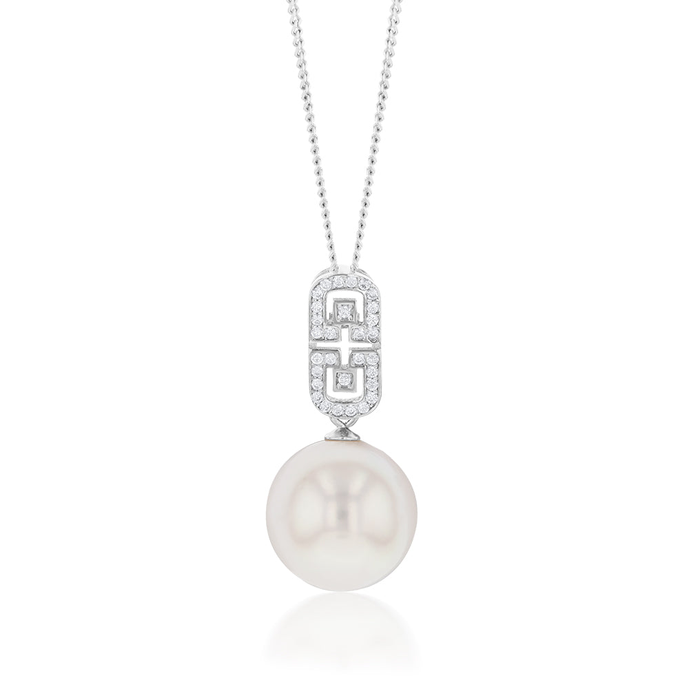 Sterling Silver South Sea Pearl and Zirconia Pendant on Chain "Lola"