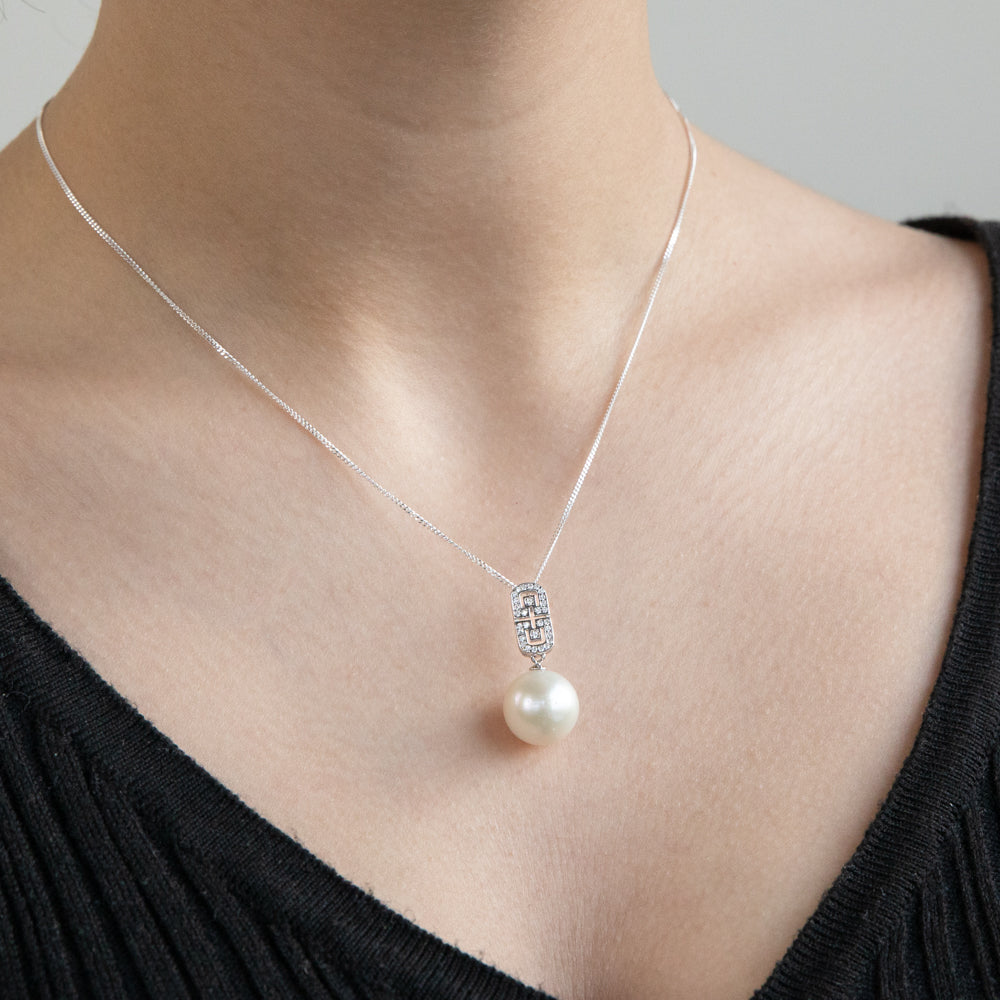 Sterling Silver South Sea Pearl and Zirconia Pendant on Chain "Lola"