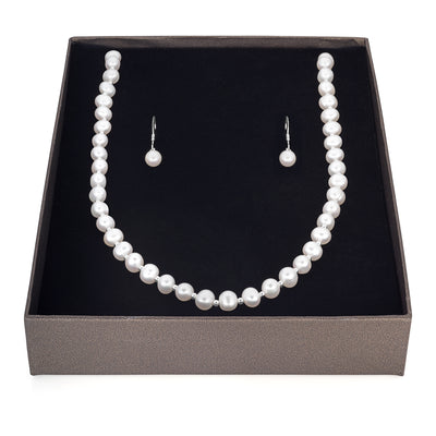 Sterling Silver White Freshwater Pearl Chain & Earring Boxed Set