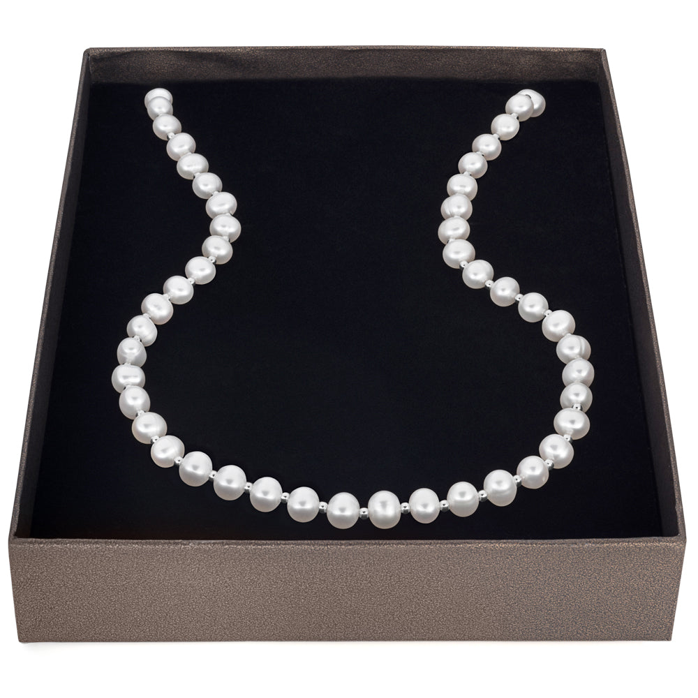 Sterling Silver White Freshwater Pearl Chain & Earring Boxed Set