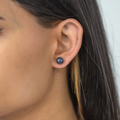 Grey 8mm Freshwater Pearl Stud Earrings