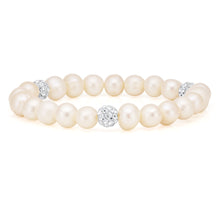 Load image into Gallery viewer, White 7.5-8mm Freshwater Pearl and Crystal Bracelet