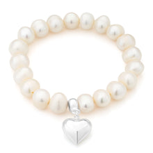 Load image into Gallery viewer, White 10mm Freshwater Pearl and Heart Charm Bracelet