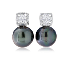 Load image into Gallery viewer, Sterling Silver Tahitian Pearl &amp; Zirconia Studs