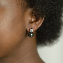Load image into Gallery viewer, Sterling Silver Tahitian Pearl &amp; Zirconia Studs