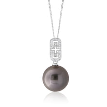 Load image into Gallery viewer, Sterling Silver 12mm Tahitian Pearl &amp; Zirconia Pendant with 45cm chain