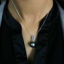 Load image into Gallery viewer, Sterling Silver 12mm Tahitian Pearl &amp; Zirconia Pendant with 45cm chain