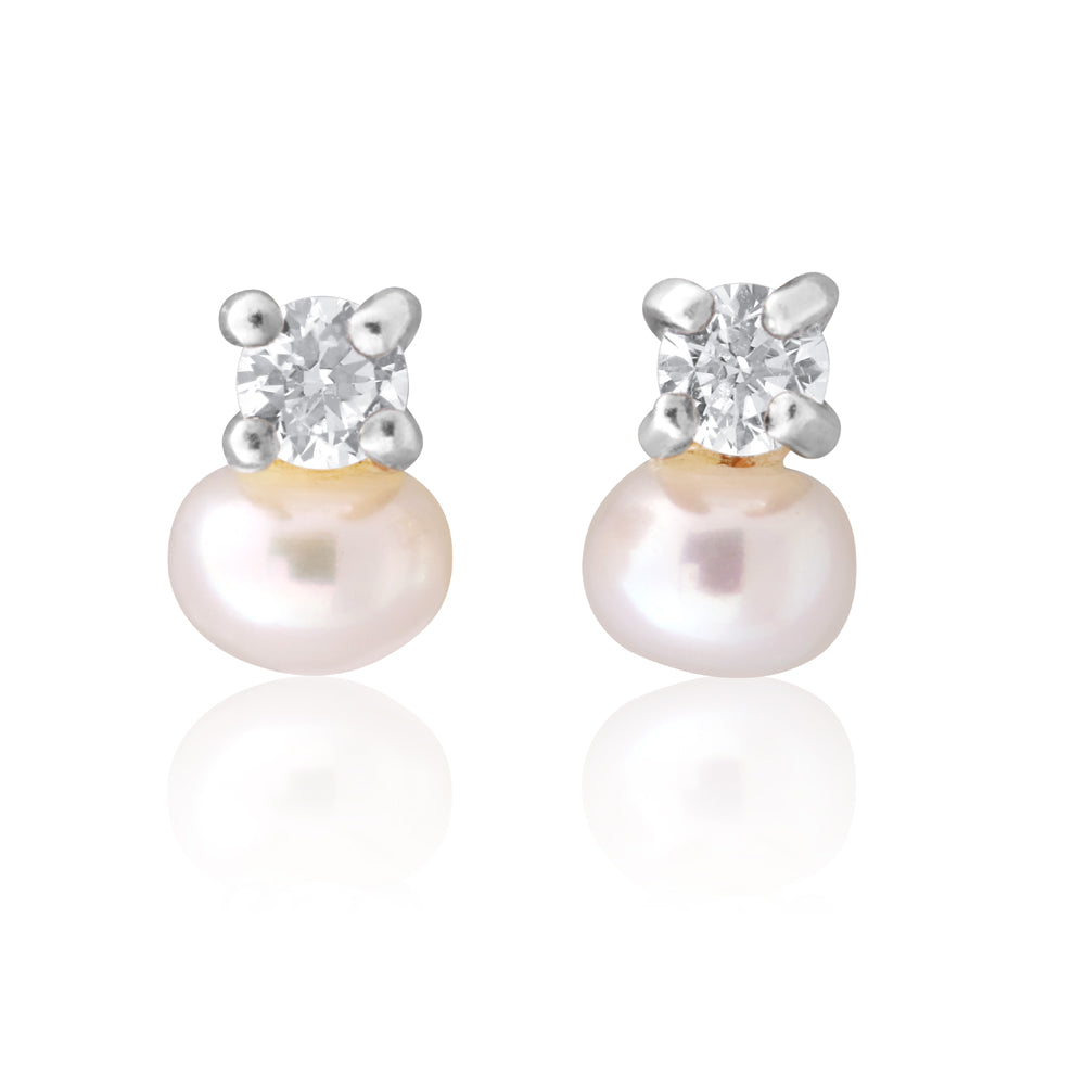 Sterling Silver Freshwater Pearl and Zirconia Studs Earrings