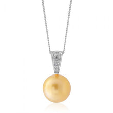 Load image into Gallery viewer, Sterling Silver Golden South Sea approx 10-12mm &amp; Diamond Pendant