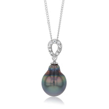 Load image into Gallery viewer, Sterling Silver Tahitian Pearl &amp; Zirconia Pendant with 45cm Chain