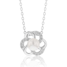 Load image into Gallery viewer, Sterling Silver Boxed Freshwater Pearl and Zirconia Flower Set with 45cm Chain