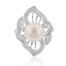 Load image into Gallery viewer, Sterling Silver Freshwater Pearl and White Zircon Fancy Ring