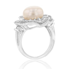 Load image into Gallery viewer, Sterling Silver Freshwater Pearl and White Zircon Fancy Ring