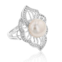 Load image into Gallery viewer, Sterling Silver Freshwater Pearl and White Zircon Fancy Ring