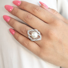 Load image into Gallery viewer, Sterling Silver Freshwater Pearl and White Zircon Fancy Ring