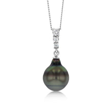 Load image into Gallery viewer, Sterling Silver Tahitian Pearl &amp; Zirconia Pendant