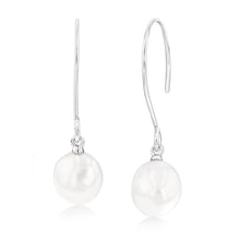 Load image into Gallery viewer, Sterling Silver Rhodium Plated 9-10mm Irregular Fresh Water Pearl Hook Earring