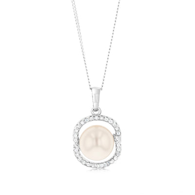 Freshwater Pearl and Zirconia Earrings and Pendant Gift Boxed Set.