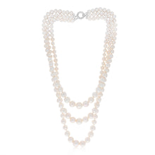 Load image into Gallery viewer, Three Layered Graduated Potato Shaped Pearl Necklace 46cm With Silver Clasp