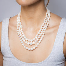 Load image into Gallery viewer, Three Layered Graduated Potato Shaped Pearl Necklace 46cm With Silver Clasp