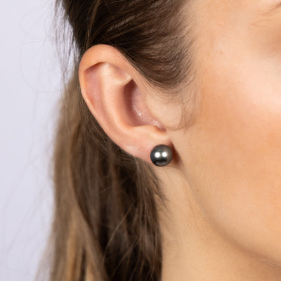 Sterling Silver 8-10mm Tahitian Pearl Stud Earrings