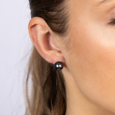 Sterling Silver 8-10mm Tahitian Pearl Stud Earrings