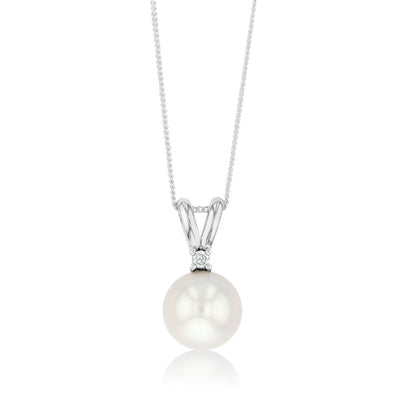 11-12mm White South Pearl and Zirconia Pendant on 45cm Chain in Sterling Silver