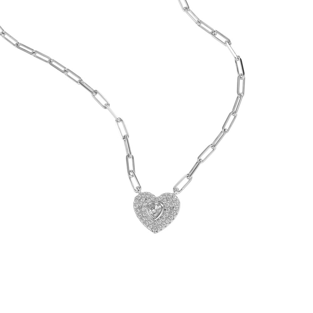 Michael Kors Sterling Silver Premium Pave Heart Pendant with Chain
