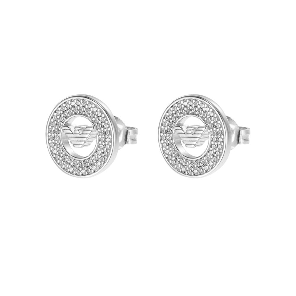 Emporio Armani Sterling Silver Key Basics CZ Stud Earrings