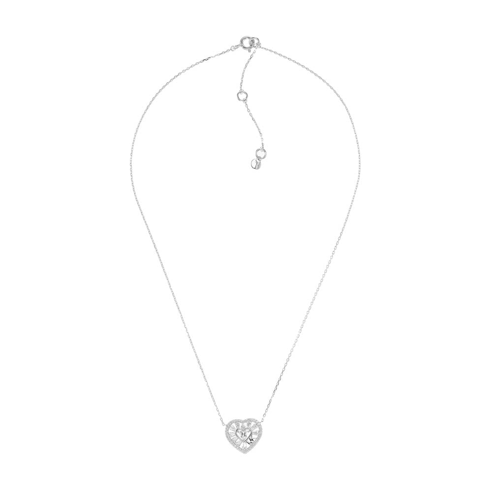 Michael Kors Sterling Silver Premium Tapered Baguette CZ Heart Pendant With Chain