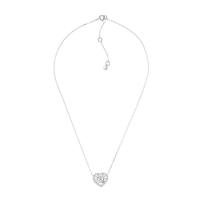 Michael Kors Sterling Silver Premium Tapered Baguette CZ Heart Pendant With Chain