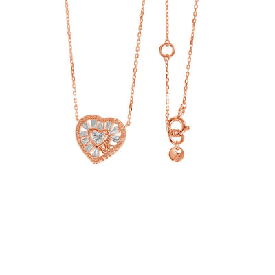 Michael Kors Rose Gold Plated Sterling Silver Premium Tapered Baguette CZ Heart Pendant With Chain