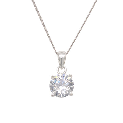 Sterling Silver 7mm 4 Claw Zirconia Pendant